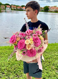 Flower arrangement "Pink Cloud" (includes hatbox)